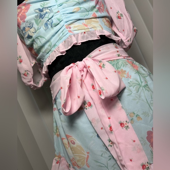 DOLLS KILL x HOLLY HOBBIE Pat A Cake Floral Print Chiffon Skirt Set Pink Size S - Picture 5 of 6